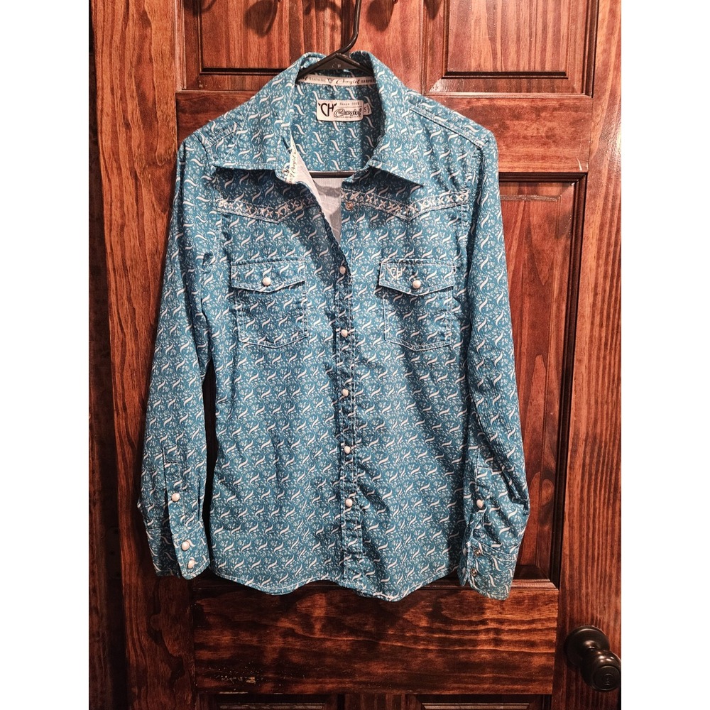 Cowgirl Hardware Women Small Pearl Snap Western Rodeo Long Sleeve Blue Shirt